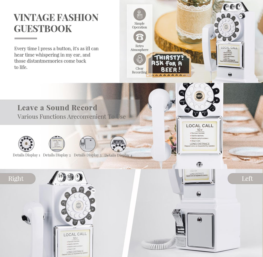 Audio Guest Book Wedding Phone, Retro Audio Phone Guestbook with Clear Voice Recording for Wedding Reception, Bridal Shower, Birthday, Baby Shower, Anniversary, Engagement