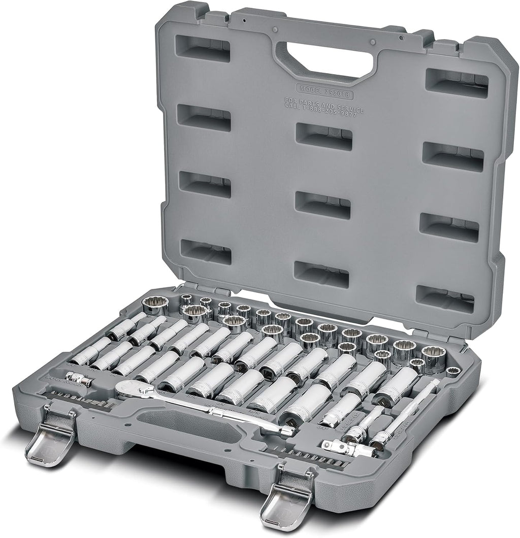 Ingersoll Rand 68 Piece 3/8-Inch Drive Metric/SAE Mechanics Tool Set, 72 Tooth Seal Headed Ratchet Handle, Chrome-Vanadium Steel Shallow/Deep Sockets, Universal Joint Socket - 752018