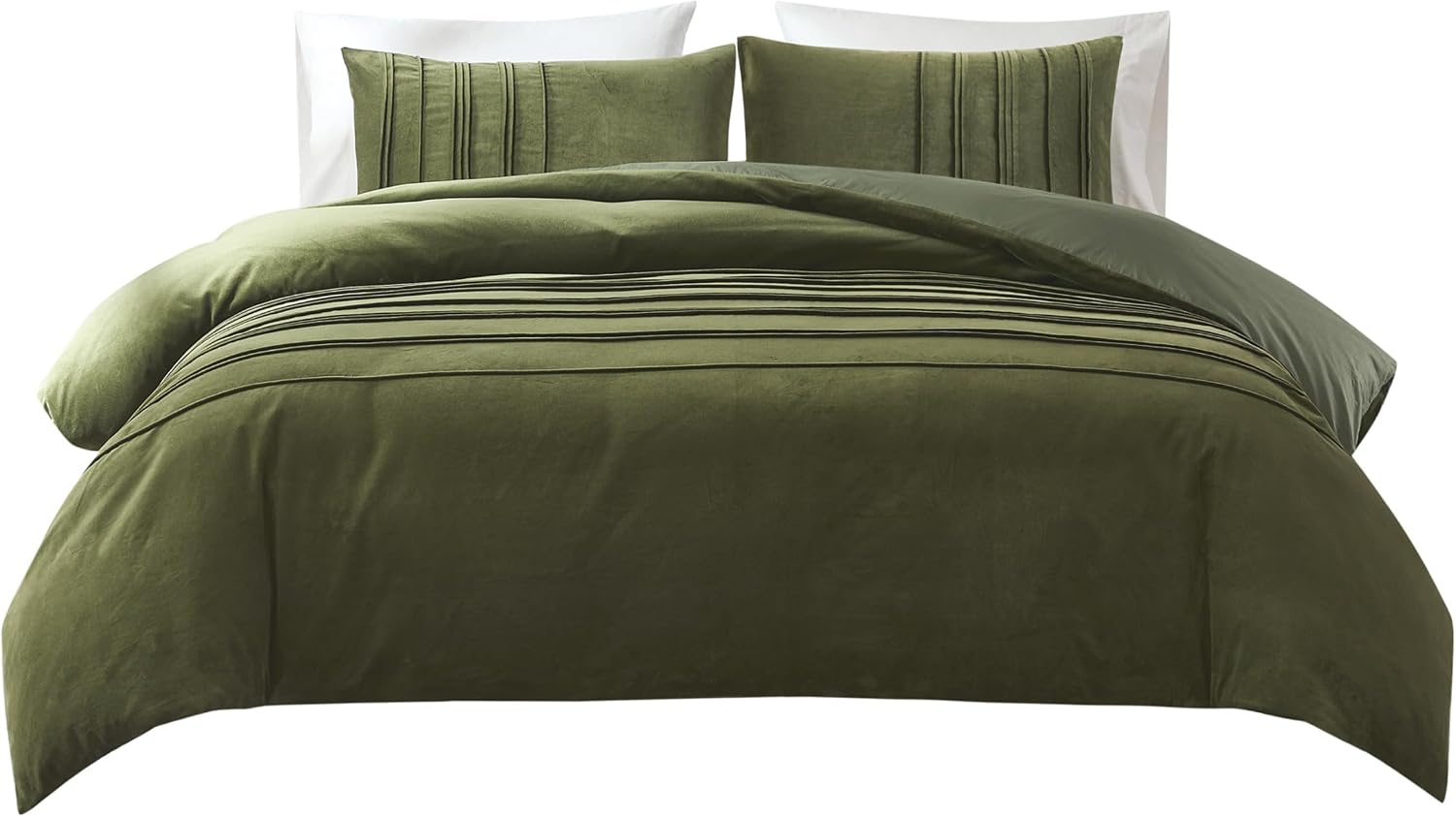 Lush Decor x Chuks Collins Pleated Groove Velvet Duvet Cover 3 Piece Set Queen Green - Velvet Bedding Set - Duvet Cover Queen - Green Duvet - Luxury Bedding
