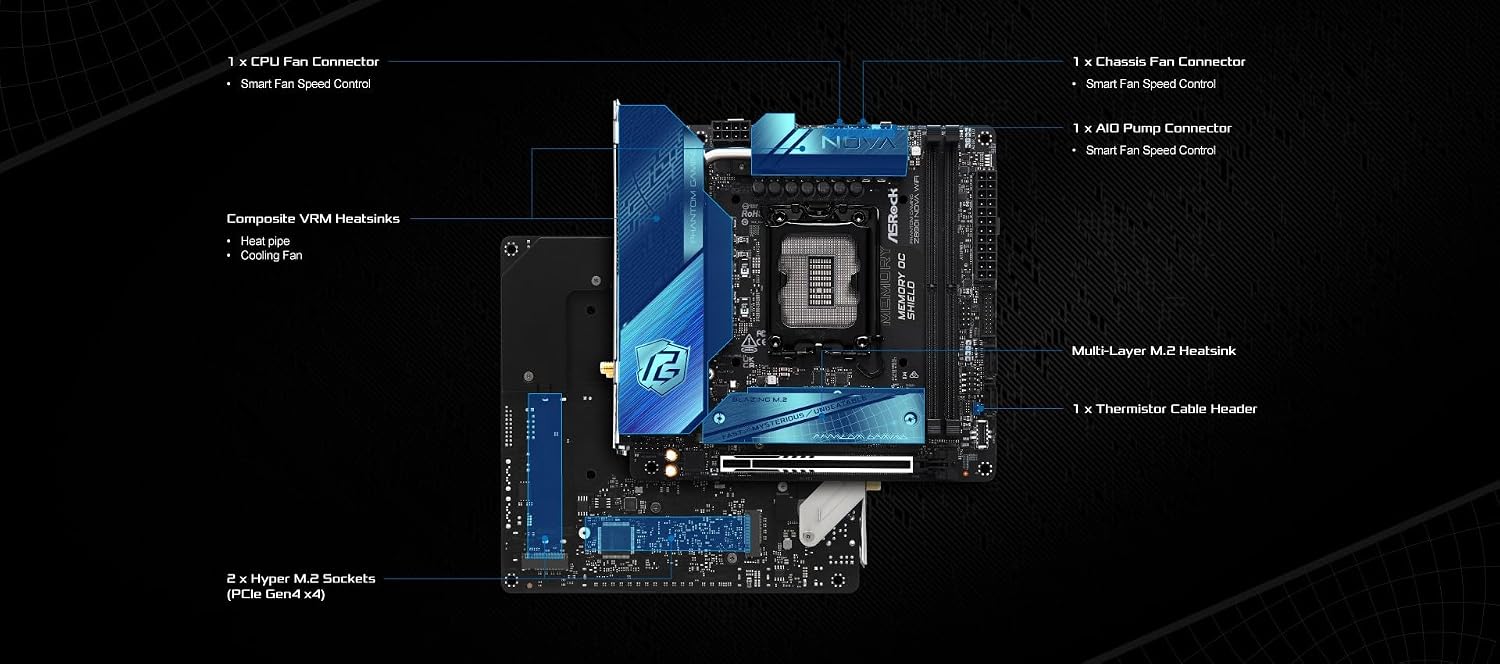 ASRock Intel Core Ultra Z890 LGA1851 RL-ILM Mini ITX Motherboard Phantom Gaming Z890i Nova WiFi 7 DDR5 9466 MHz 128 GB