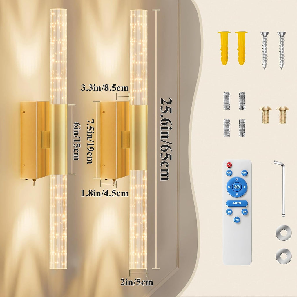 camuucci Battery Operated Wall Sconces Set of 2 Rechargeable Battery Powered Wall Light with 12000mAh Not Hardwired Dimmable Wall Lamp Fixtures for Bedroom Living Room Gold 25.6 Inches