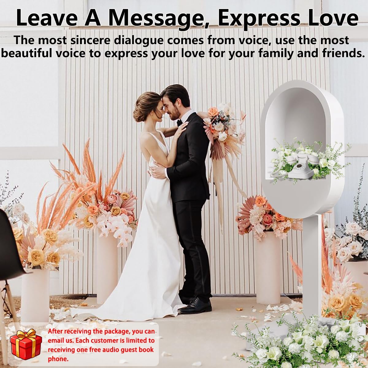 Audio Guest Book Phone Booth Stand, Romantic Metal Audio Guestbook Telephone Booth for Wedding Birthdays Party Graduation Baby Shower Retirement Special Occasions Decoration