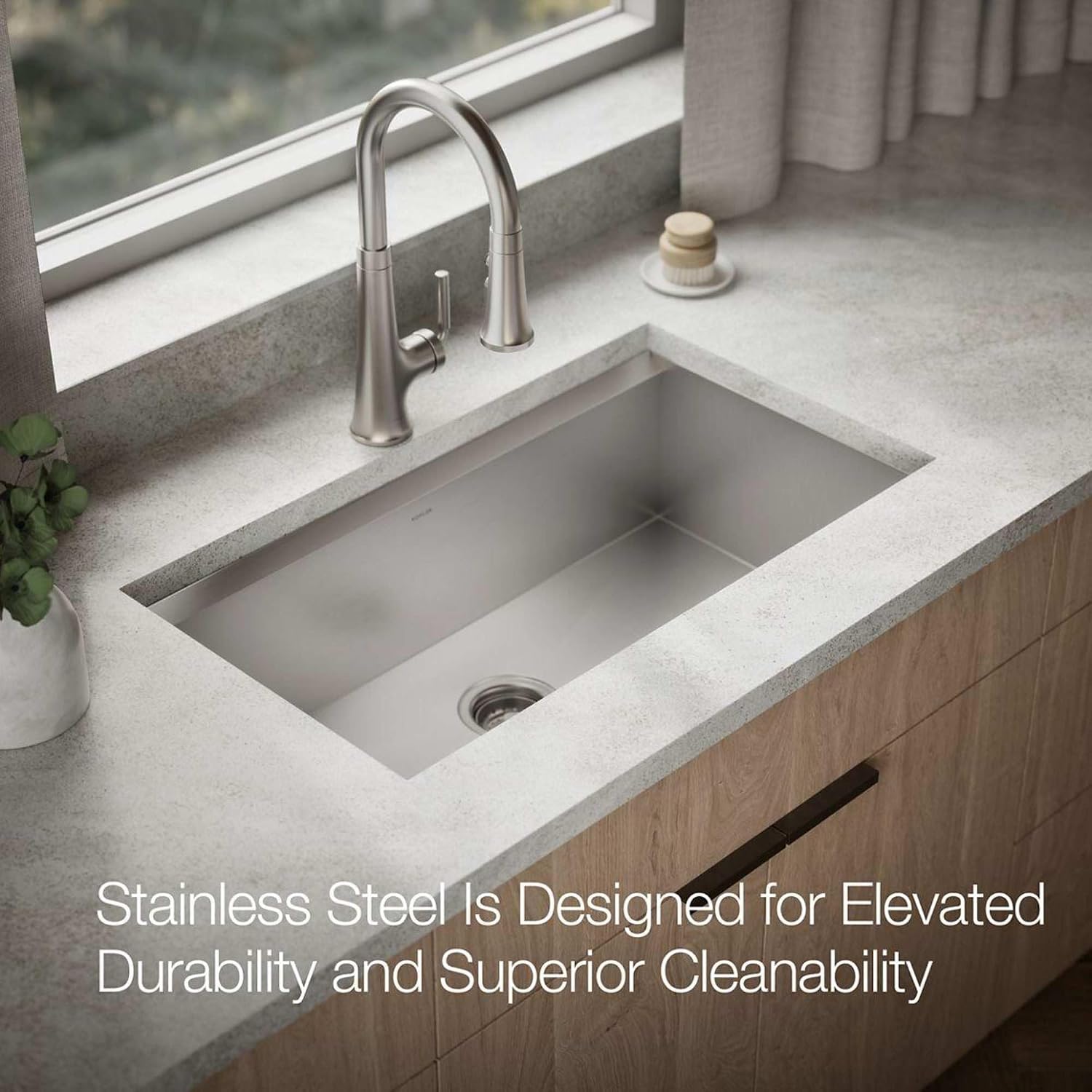 KOHLER 80084-1PC-NA Task™ 33' Top-/Undermount Single-Bowl Workstation Sink, Includes Kitchen Sink Accessories, Stainless Steel, 1 Faucet Hole