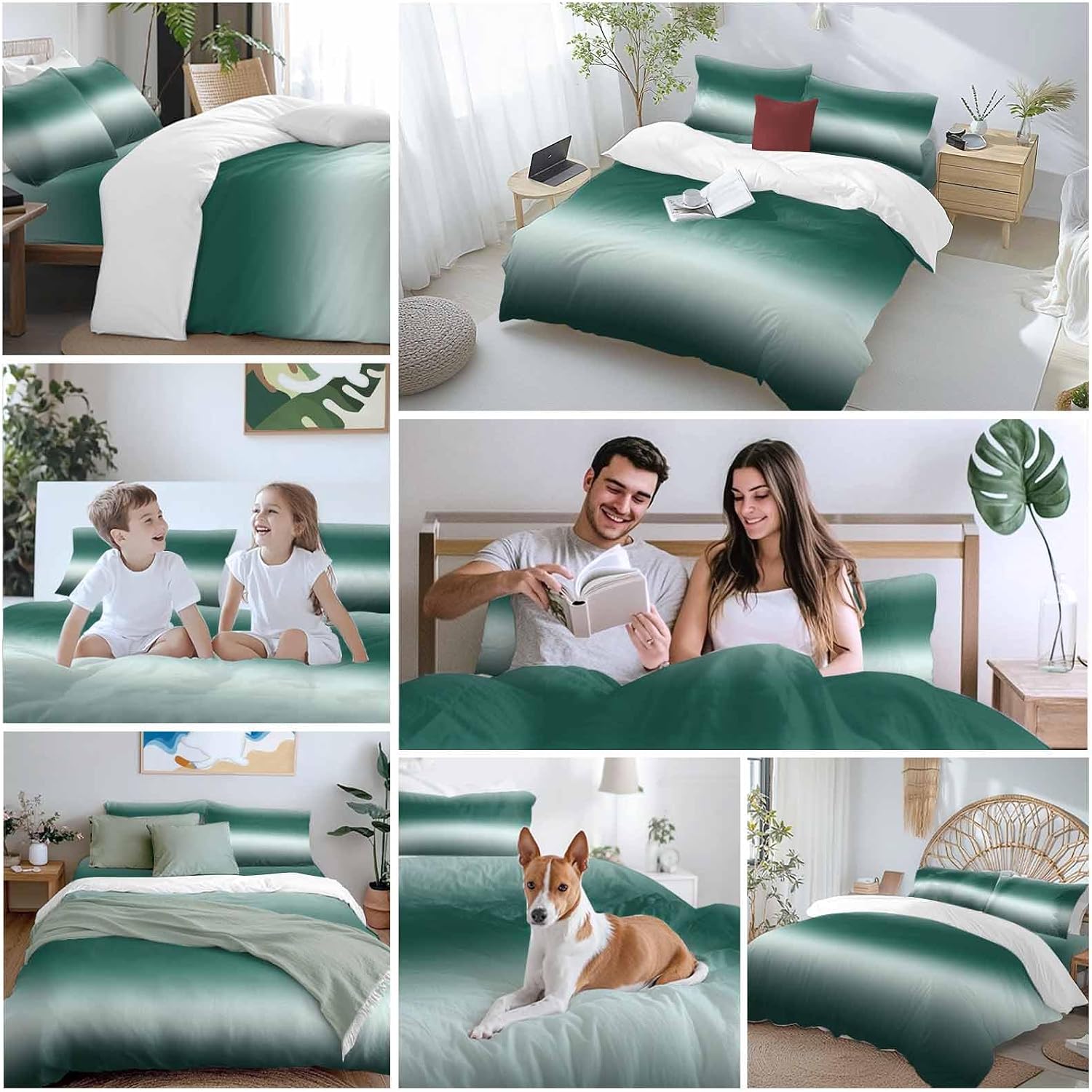 Prime Leader Gradient Green Duvet Cover Set Queen Size 4 Pieces Modern Minimalist Black Green Ocean Beach Bedding Set with Zipper Closure, 1 Comforter Cover 90x92 Inches 1 Flat Sheet & 2 Pillow Cases