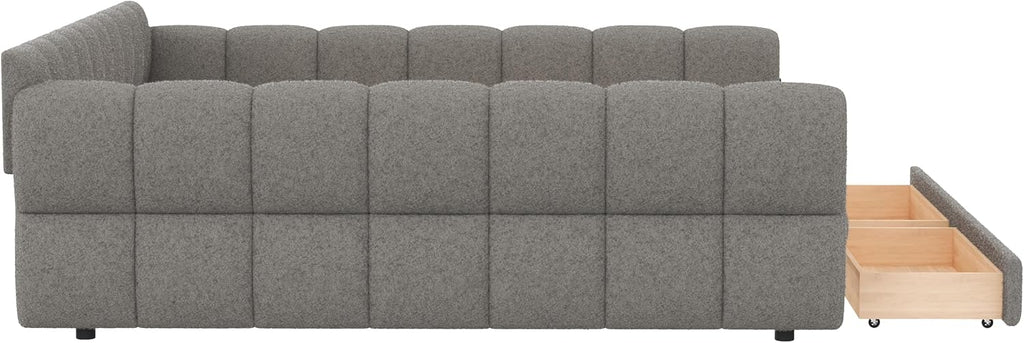 RuiSiSi King Size Daybed with Drawers, Upholstered Daybed with USB Ports, King Upholstered Sofa Bed Frame with Storage, Gray