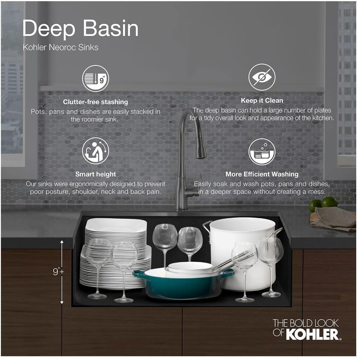 Kohler 28000-CM7 Cairn® 27-1/2' undermount single-bowl kitchen sink, Matte Graphite