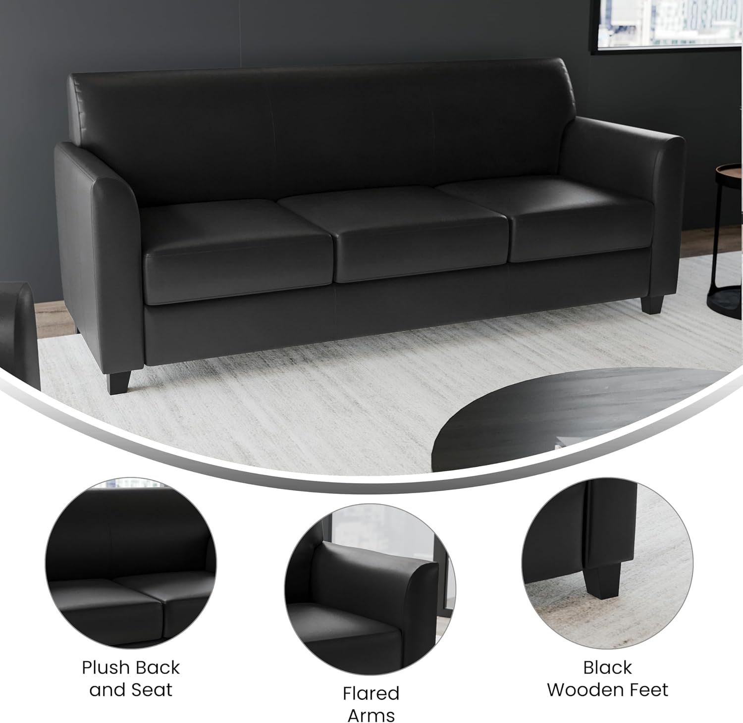 Flash Furniture HERCULES Diplomat Series Black LeatherSoft Sofa