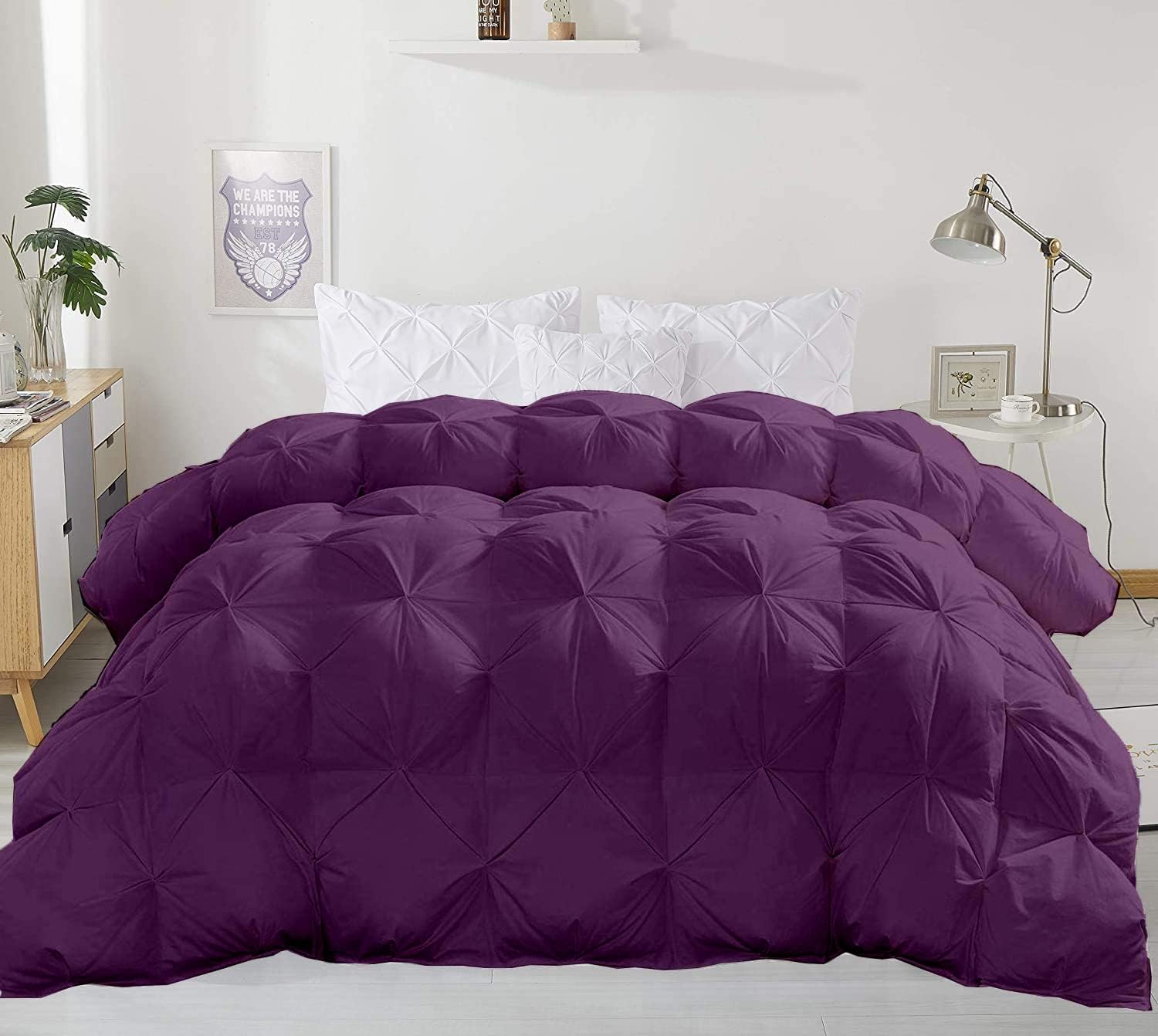 Super Soft 1000-TC All Season Down Alternative Comforter & 2pc Pillow Shams Twin XL Size 68 x 92 Inches Decorative Pintuck Comforter 100% Egyptian Cotton 600-GSM Fill & 8-Corner Tabs