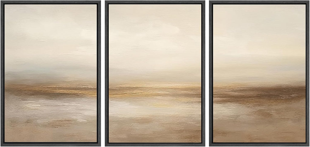 SIGNWIN Framed Wall Art Print Set Beige & Gold Horizon Abstract Minimalist Illustrations Modern Art Chic Multicolor for Living Room, Bedroom, Office - 16'x24'x3 Black