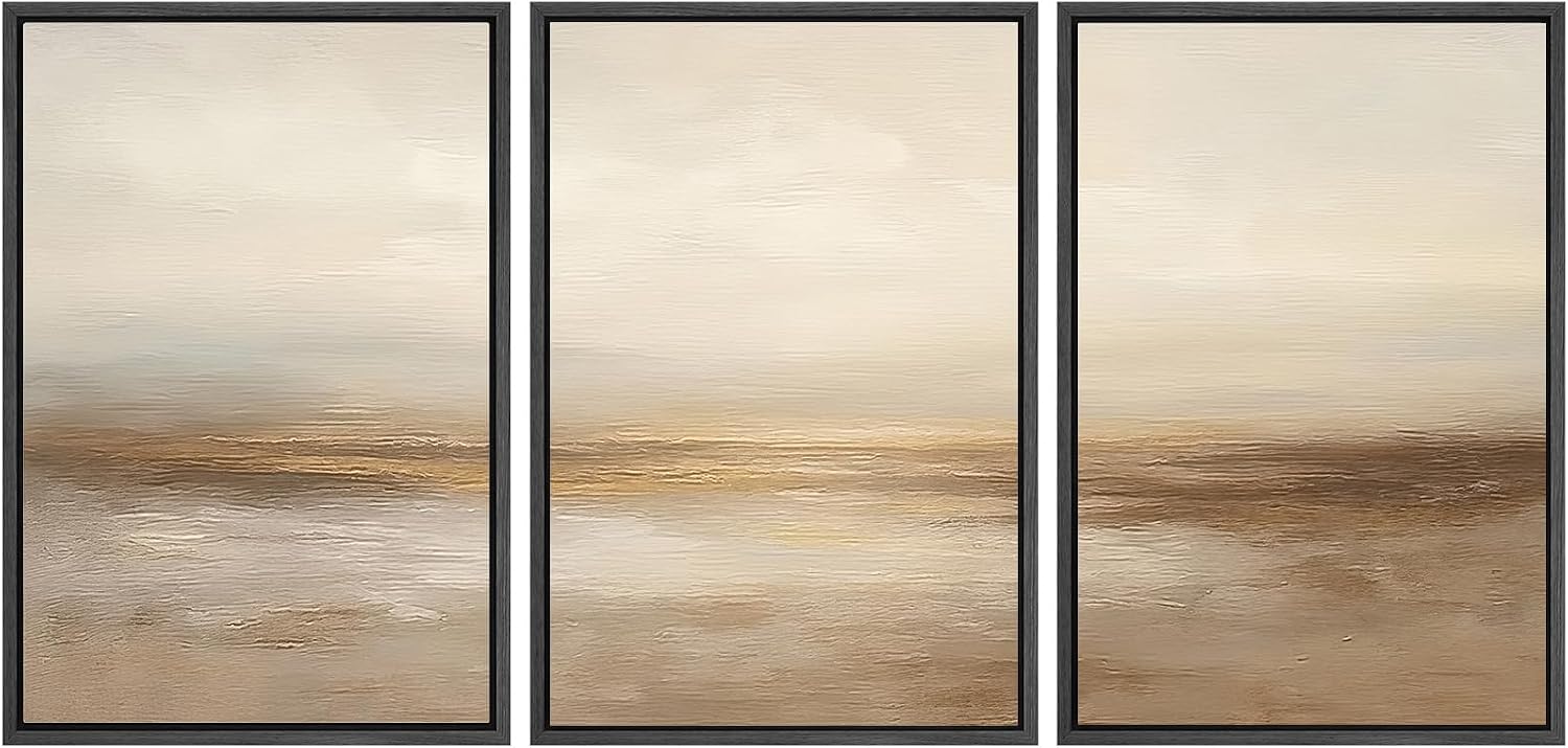 SIGNWIN Framed Wall Art Print Set Beige & Gold Horizon Abstract Minimalist Illustrations Modern Art Chic Multicolor for Living Room, Bedroom, Office - 16'x24'x3 Black