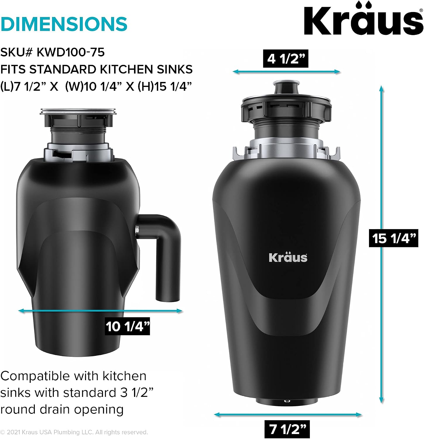 KRAUS 31 Inch Undermount Single Bowl Black Onyx Granite Kitchen Sink with WasteGuard™ Continuous Feed Garbage Disposal, KGU-413B-100-75MB