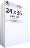 milo Stretched Artist Canvas | 24x36 inches | 4 Pack | 1.5' inch Thick Gallery Profile | 11 oz Primed Large Canvases for Painting, Ready to Paint Art Supplies for Acrylic, Oil