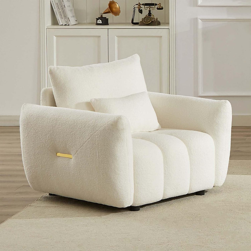 Antetek 35' Modern Accent Single Sofa Chair, Comfy Deep Seat Teddy Living Room Chair, Leisure Boucle Reading Sofa Arm Chair for Bedroom, Office, Apartment, Beige