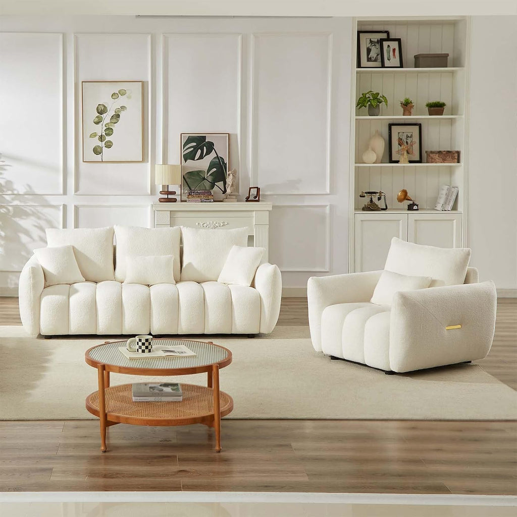 Antetek 35' Modern Accent Single Sofa Chair, Comfy Deep Seat Teddy Living Room Chair, Leisure Boucle Reading Sofa Arm Chair for Bedroom, Office, Apartment, Beige