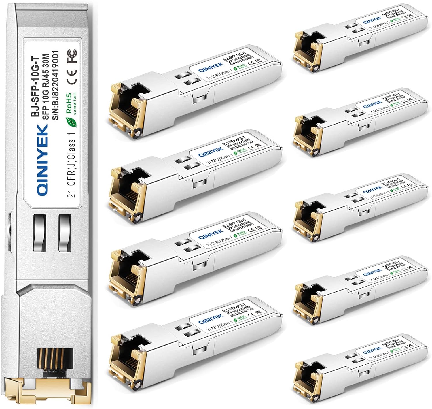 [10Pack] 10G SFP+ to RJ45 Transceiver, 10GBase-T Copper SFP+ Module for Cisco SFP-10G-T-S, Ubiquiti UniFi UF-RJ45-10G, MikroTik S+RJ10, Netgear AXM765, Fortinet, Cat.6a/7, up to 30m