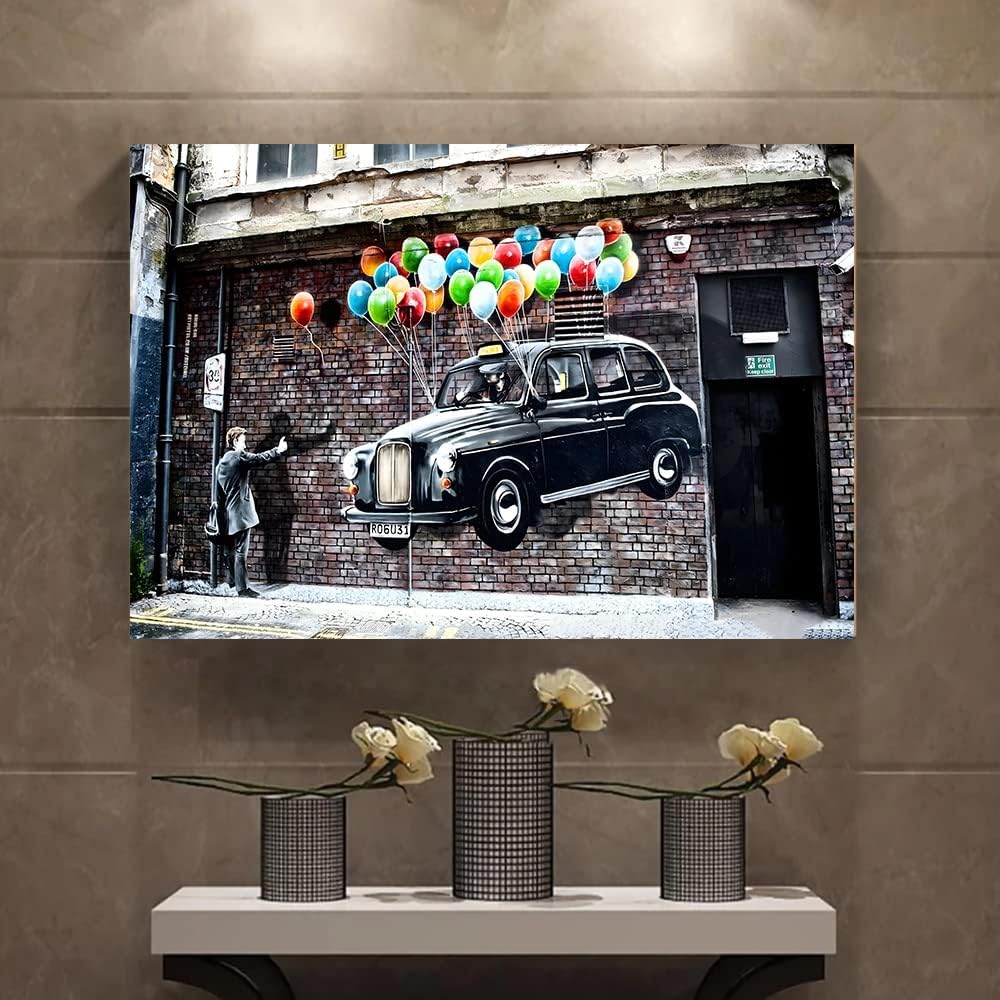 Framed Banksy Street Graffiti Wall Art Decor Large Abstract Pictures Canvas Painting Prints Colorful Modern Contemporary Poster Artwork Stretched for Wall Home Bathroom Bedroom Living Room Ready Hang (Framed Decor Art-012, 32x48inch (80x120cm))