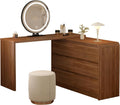 Messenya Makeup Vanity Desk with Full Aluminum HD Lighted Mirror, 50-90in Extendable Modern Vanity Table Set with Chair, 6-Drawer Storage Cabinet with Rounded Corners, Bedroom Dressing Table, Brown
