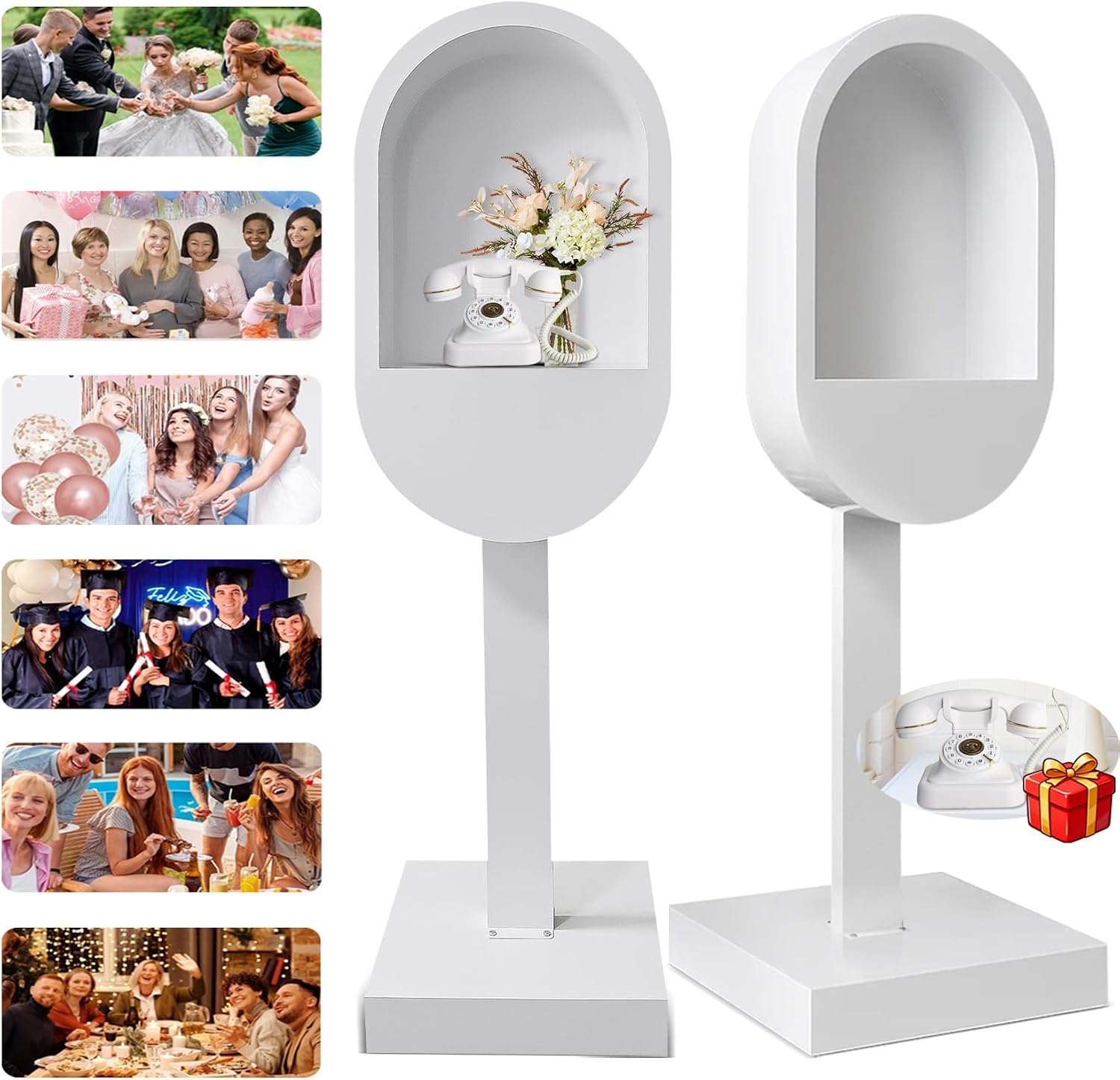 Audio Guest Book Phone Booth Stand, Romantic Metal Audio Guestbook Telephone Booth for Wedding Birthdays Party Graduation Baby Shower Retirement Special Occasions Decoration