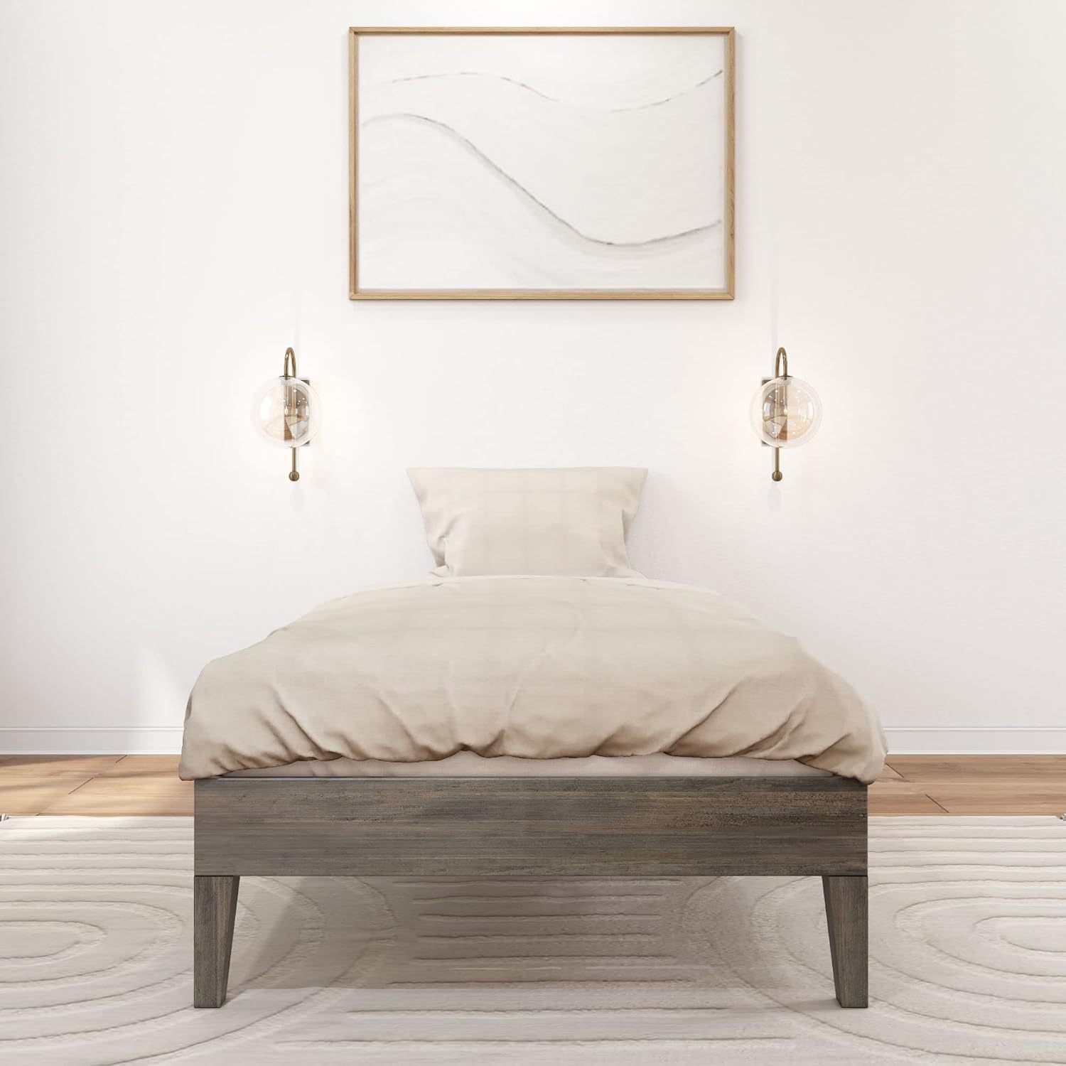 Plank+Beam Solid Wood Platform Bed Frame, Strong Wood Slat Support, No Box Spring Needed, Easy Assembly, Driftwood, Twin