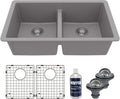Karran QU-810 32' Undermount Double Equal Bowl Quartz Kitchen Sink Kit in Grey