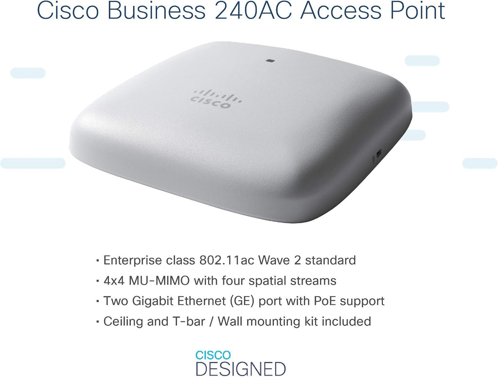Cisco Business 240AC Wi-Fi Access Point | 802.11ac | 4x4 | 2 GbE Ports | Ceiling Mount | Limited Lifetime Protection (CBW240AC-B)