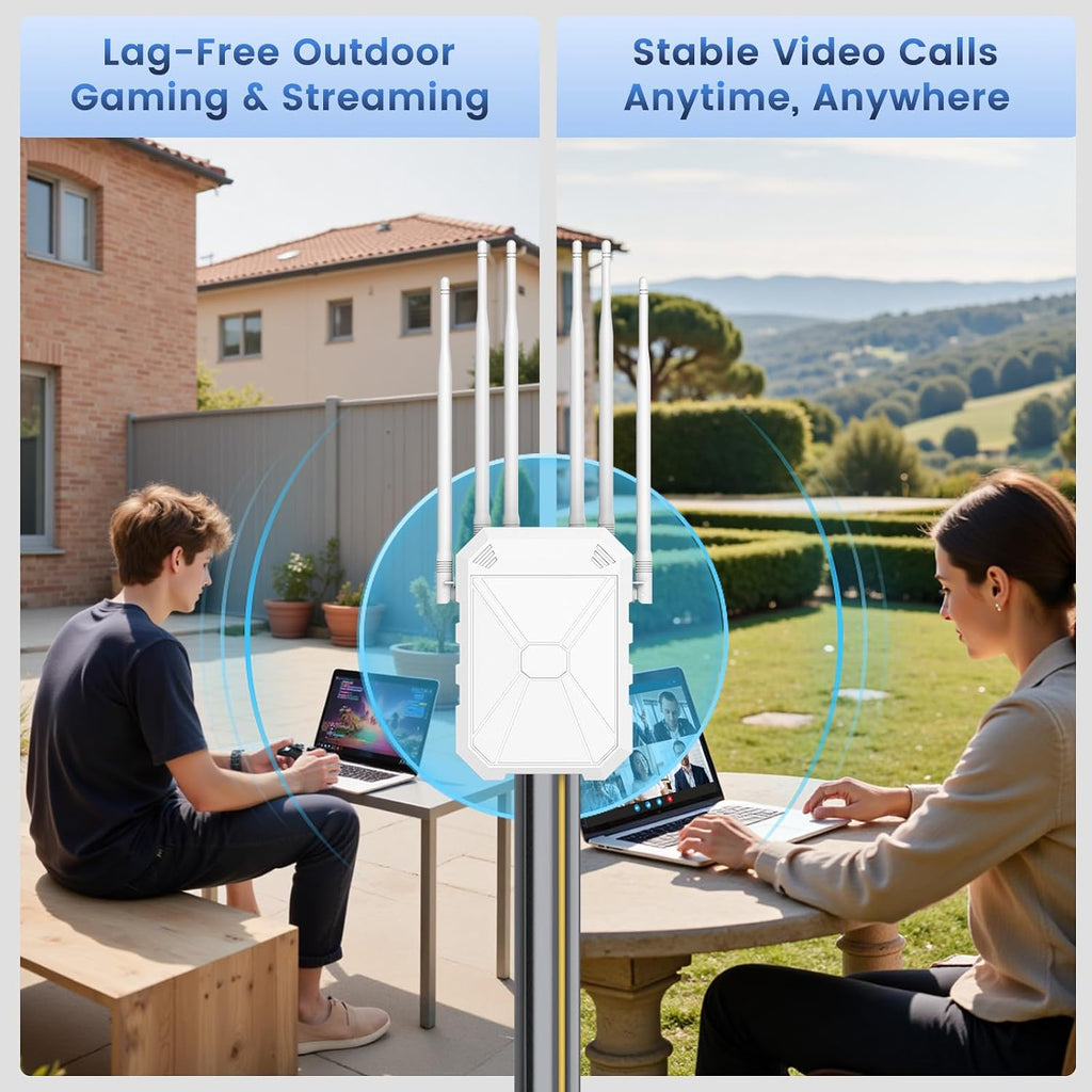 AX1800 Outdoor WiFi 6 Extender, Long Range Outdoor WiFi Extender Signal Booster, IP67 Weatherproof Outdoor Wireless Access Point with PoE, Gigabit Ports for Garage, Farm, Yard, RV, Starlink