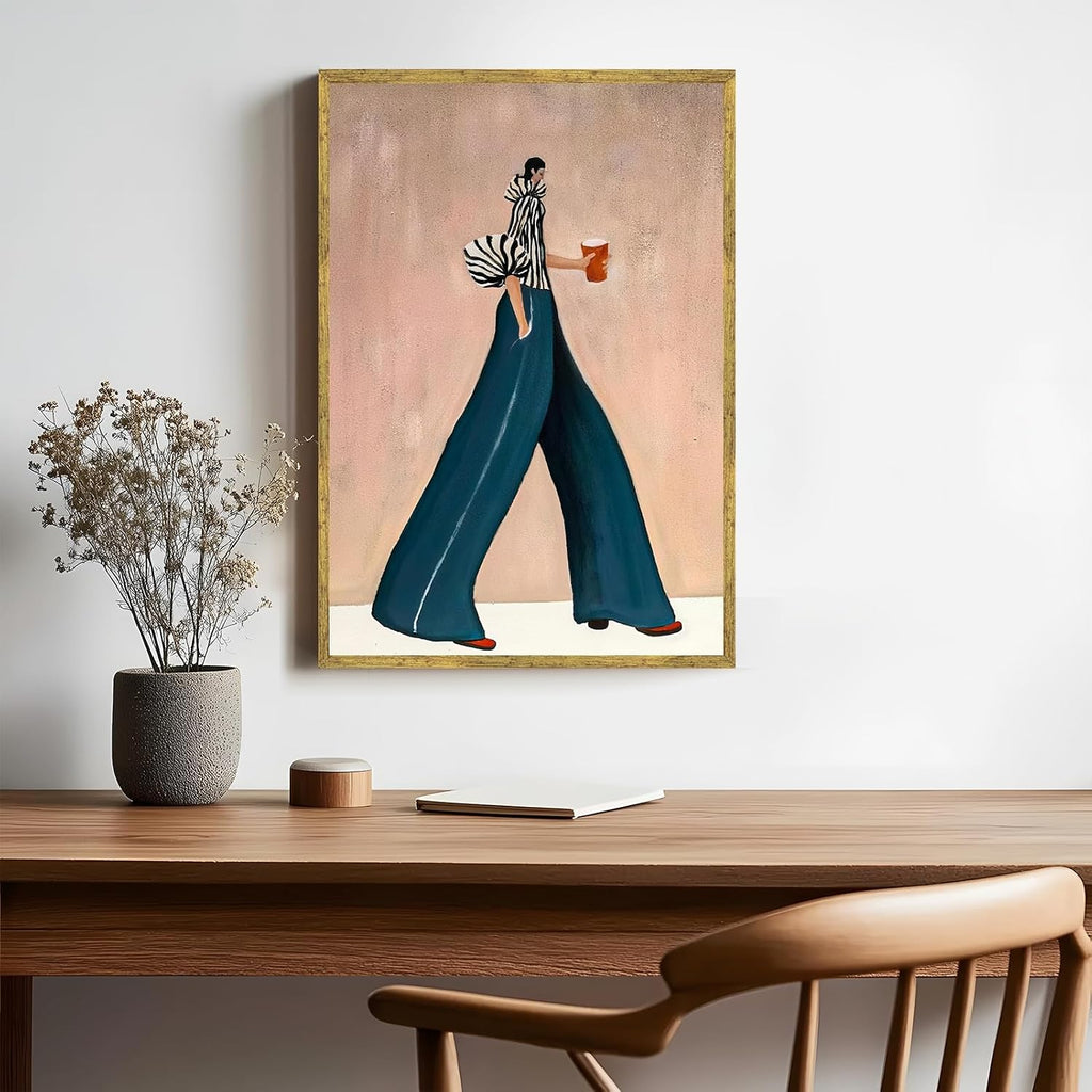 Large Gold Framed Modern Fashion Abstract Wall Art Chic Long-Leg Silhouette Female Canvas Poster Bold Figurative Woman Painting Feminine Prints Artwork Girl Pictures for Home Decor 24x36inch