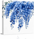 Blue Floral Canvas Wall Art - Vintage Watercolor Spring Gradient Blue Flowers Green Leaf - Modern Wall Decor Gallery Canvas Wraps Giclee Print Stretched and Framed Ready to Hang - 24' x 24'