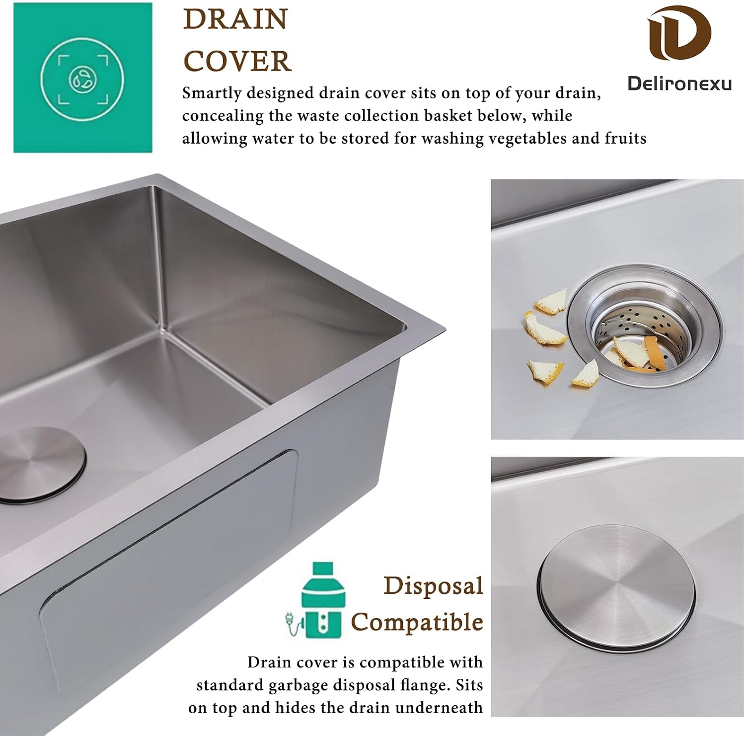 30 Inch Undermount Kitchen Sink - Delironexu 18 Gauge Stainless Steel Single Bowl Kitchen Sinks 30'x18'x9' Handmade Design with Brushed, Includes Drain Kit (No Additional Accessories)