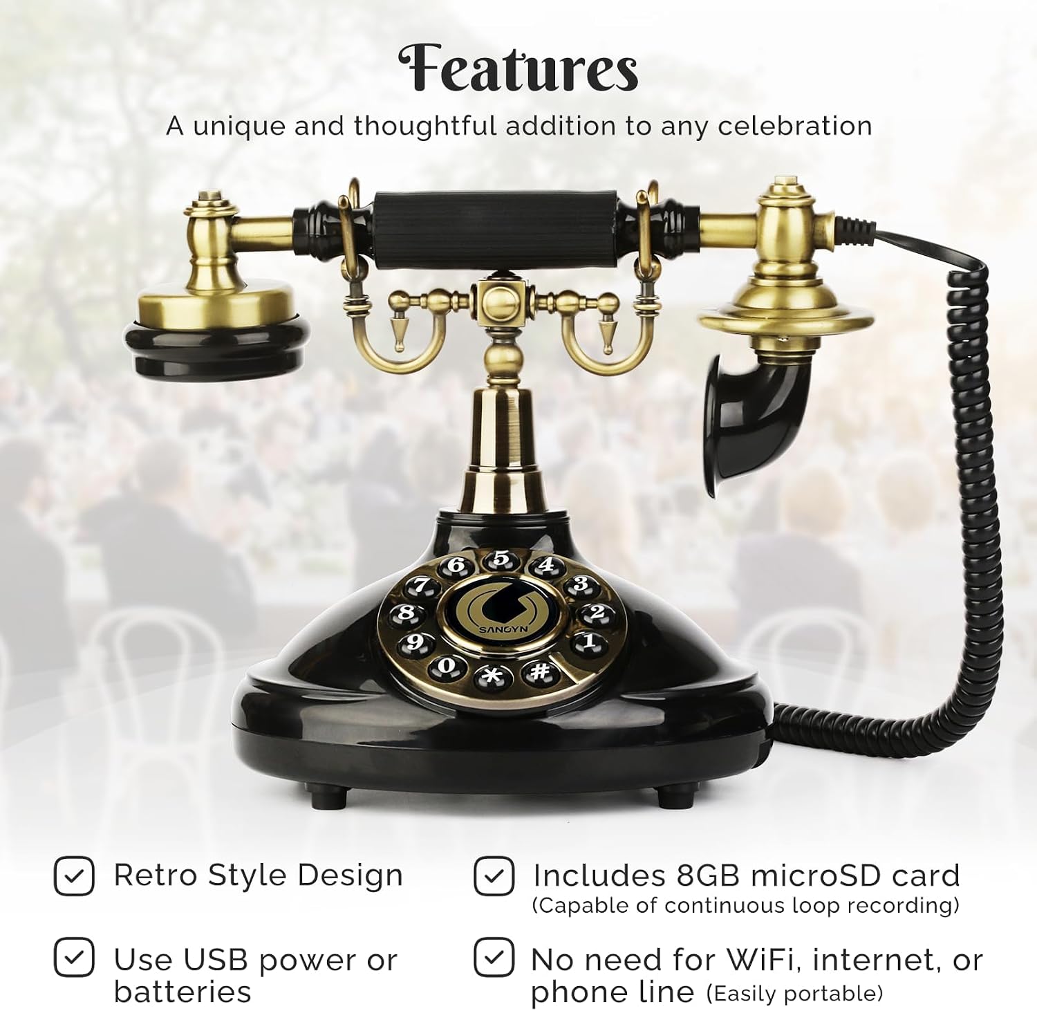 Audio Guest Book Wedding Phone, Audio Guestbook Phone Retro Style Wedding Phone Recorder for Birthdays Party Graduation Baby Shower Retirement Special Occasions