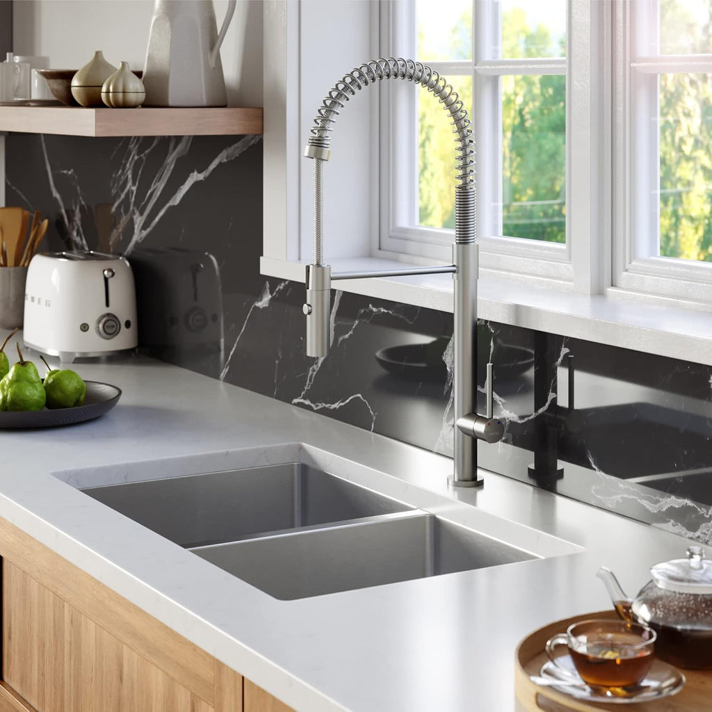 Karran 30' Undermount Double Bowl Kitchen Sink, 16-Gauge T304 Stainless Steel, 50/50 Equal Bowl, Brushed Satin Finish, Noise & Scratch Resistant with Grids and Strainers