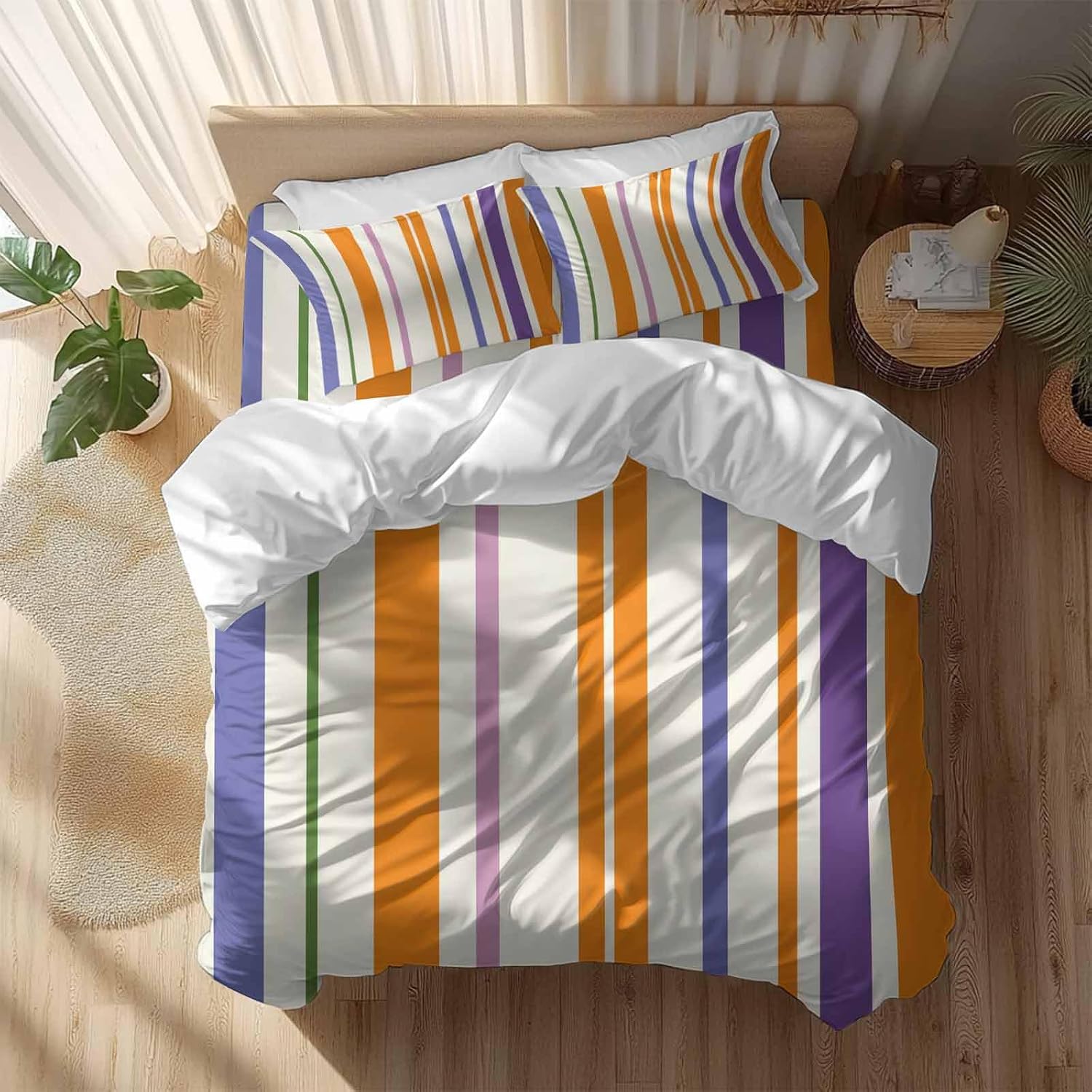 Prime Leader Abstract Basics Pattern Duvet Cover Set Queen Size 4 Pieces Colorful Stripes Modern Style Bedding Set with Zipper Closure, 1 Comforter Cover 92x106 Inches 1 Flat Sheet & 2 Pillow Cases