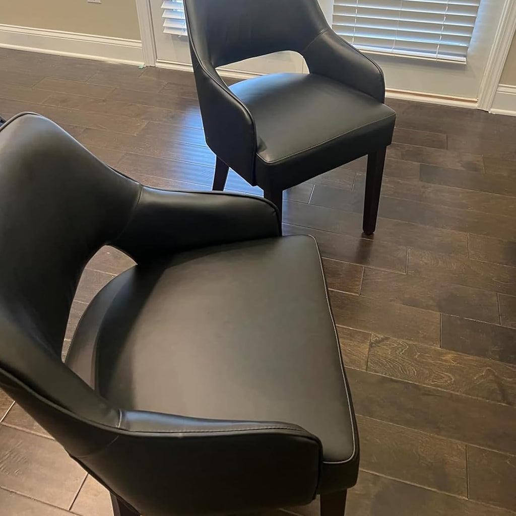 PU Leather Dining Chairs Set of 2, Solid Wood Kitchen Chair with Arms, Farmshouse Upholstered Dinner Chairs for Living Room/Dining Room/Bedroom/Restaurant, Black