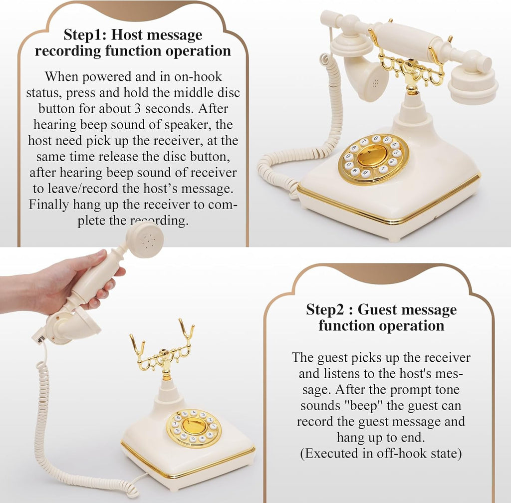 UKBW Audio Guest Book Wedding Phone, Audio Phone Guestbook, Vintage Retro Style Audio Guest Book Phone for Wedding, Birthday Party, Anniversary and Other Special Occasions(Beige)