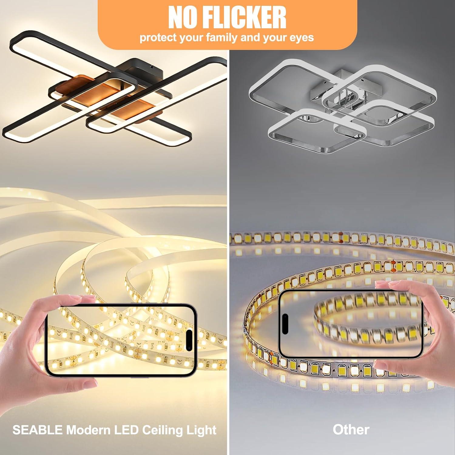 37.4' Modern LED Ceiling Lights with Remote Control 160W Dimmable Wood Ceiling Light Chandeliers, 3000K–6500K Large Close to Ceiling Lighting Fixture for Living Room Bedroom Kitchen
