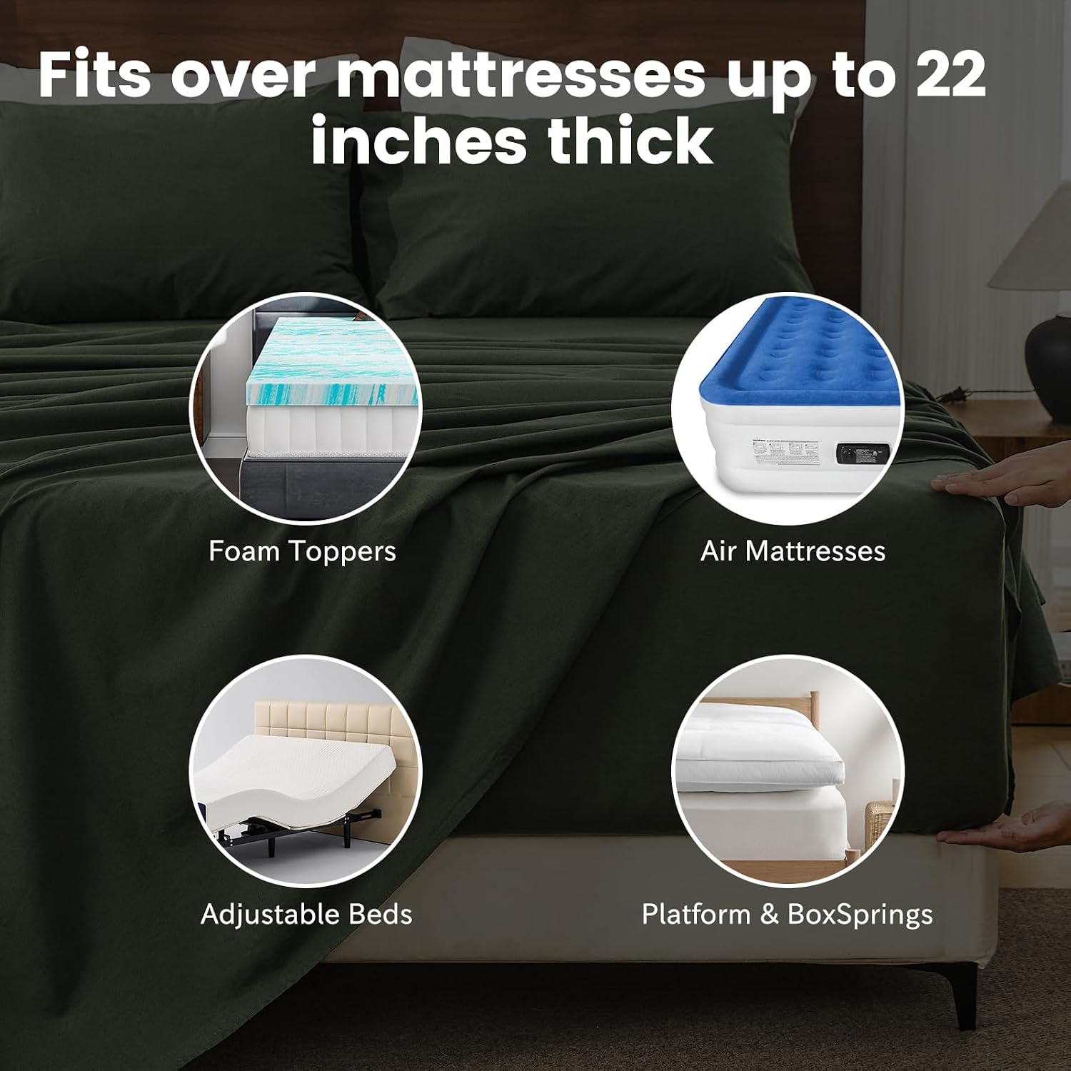 Bedlifes 100% French Flax Linen Sheets Set King Size - 6 Piece Extra Deep Pocket 18-24',Soft Breathable King Bed Sheets with Temperature Regulating & Moisture-Wicking(Forest Green