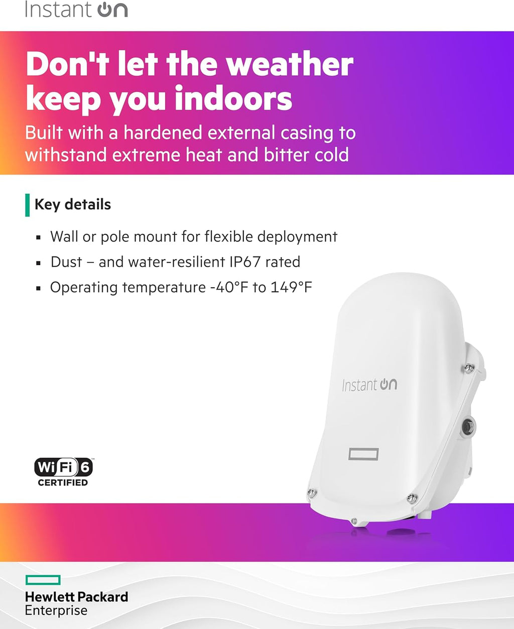HPE Networking Instant On Access Point AP27 2x2 WiFi 6 Outdoor Wireless Access Point | Power Source Not Included | US Model (S1T36A)