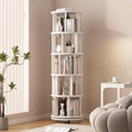 Muwuele Solid Wood Rotating Bookshelf on Wheels, 5 Tier, Round Revolving Bookcase, 360° Spinning Book Shelf Tower for Kids, Narrow Rolling Bookshelves for Small Space, Corner, Bedroom, Office, White