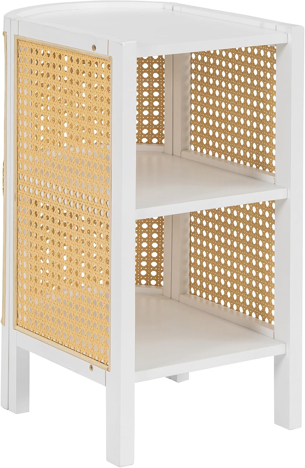 3-Pieces Bedroom Furniture Sets,Full Size Rattan Platform Bed with 2 Nightstands, Perfect for Teens Adults (White/Rattan, Full)