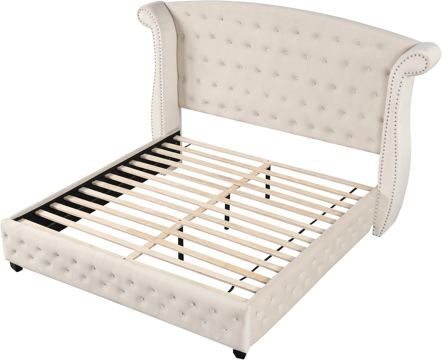 Crystal Tufted Full 4 Pc Vanity Bedroom Set Made with Wood in Cream