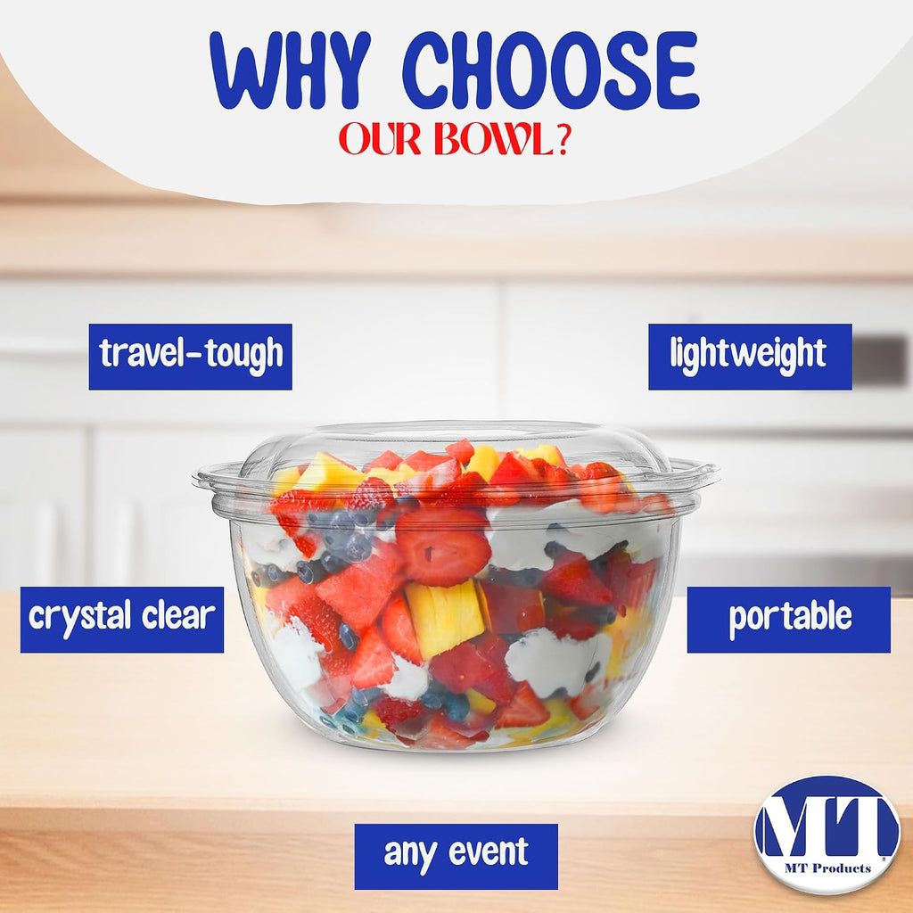 MT Products Plastic Acai Fruit Bowl 16 oz. - Disposable Salad Bowl with Lids (Pack of 300) - Made in the USA