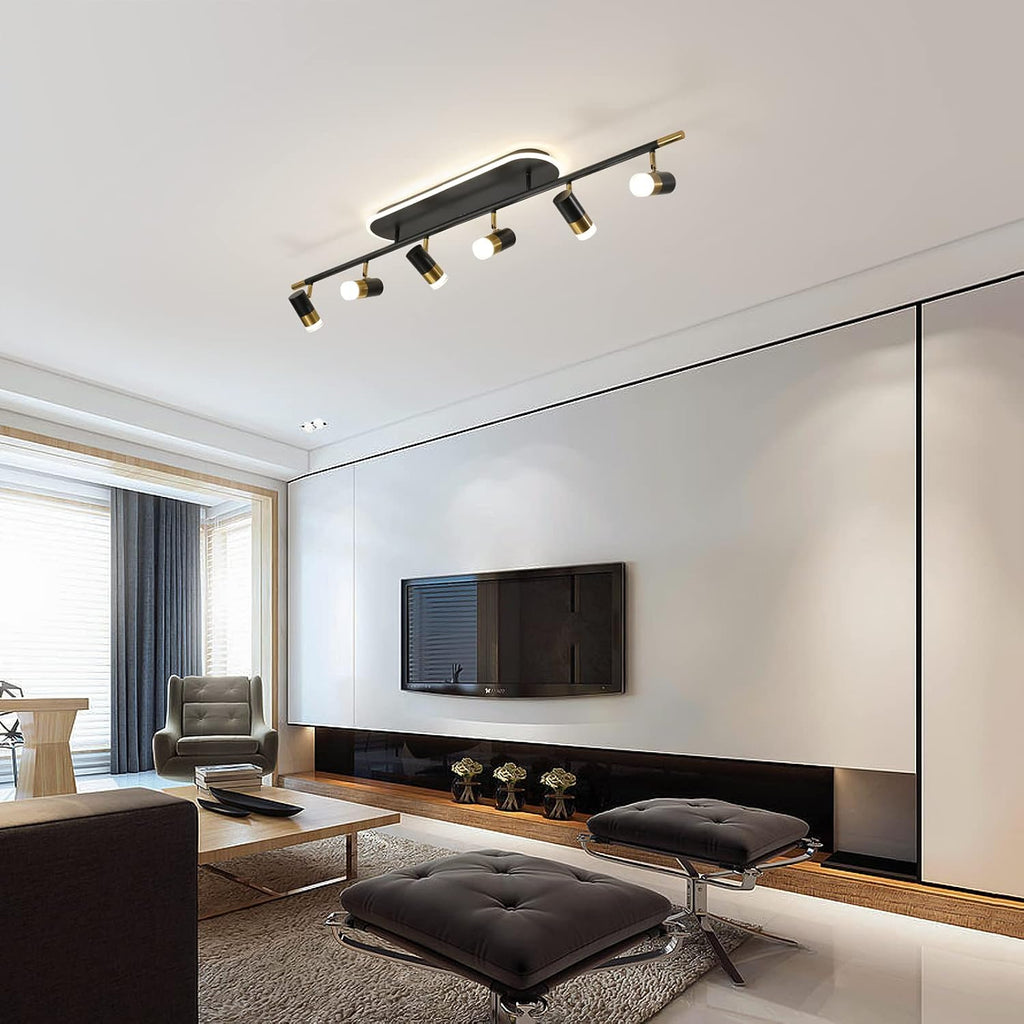 Jaycomey Modern LED Ceiling Lights, Dimmable 6-Light Flush Mount Ceiling Lamp Fixture with Remote, 51'' Black and Gold Directional Ceiling Ligting for Hallway Kitchen Bedroom Entry (60W/3600 Lumens)