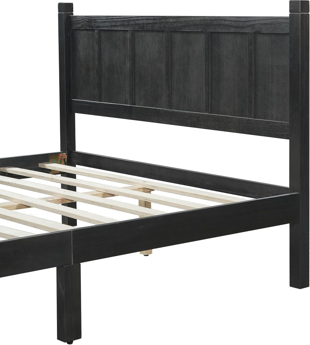 Full Size Flat Panel Bed with Headboard & Footboard, Minimalist Modern Platform Bed with Wood Grain Finish, Shaker & Farmhouse, 11.5' Under-Bed Storage, Sleek & Functional (Black3, Full)