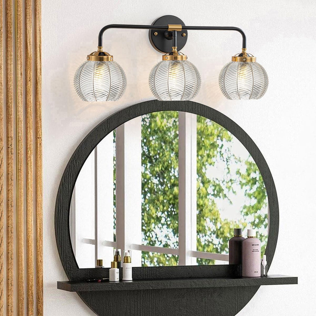 Bathroom Vanity Light Clear Glass Globe Wall Light Fixture Ribbed Glass Shade Mid Century Wall Sconce Lights Fixtures Over Mirror Modern Art Deco Sconces Farmhouse Bathroom Lighting