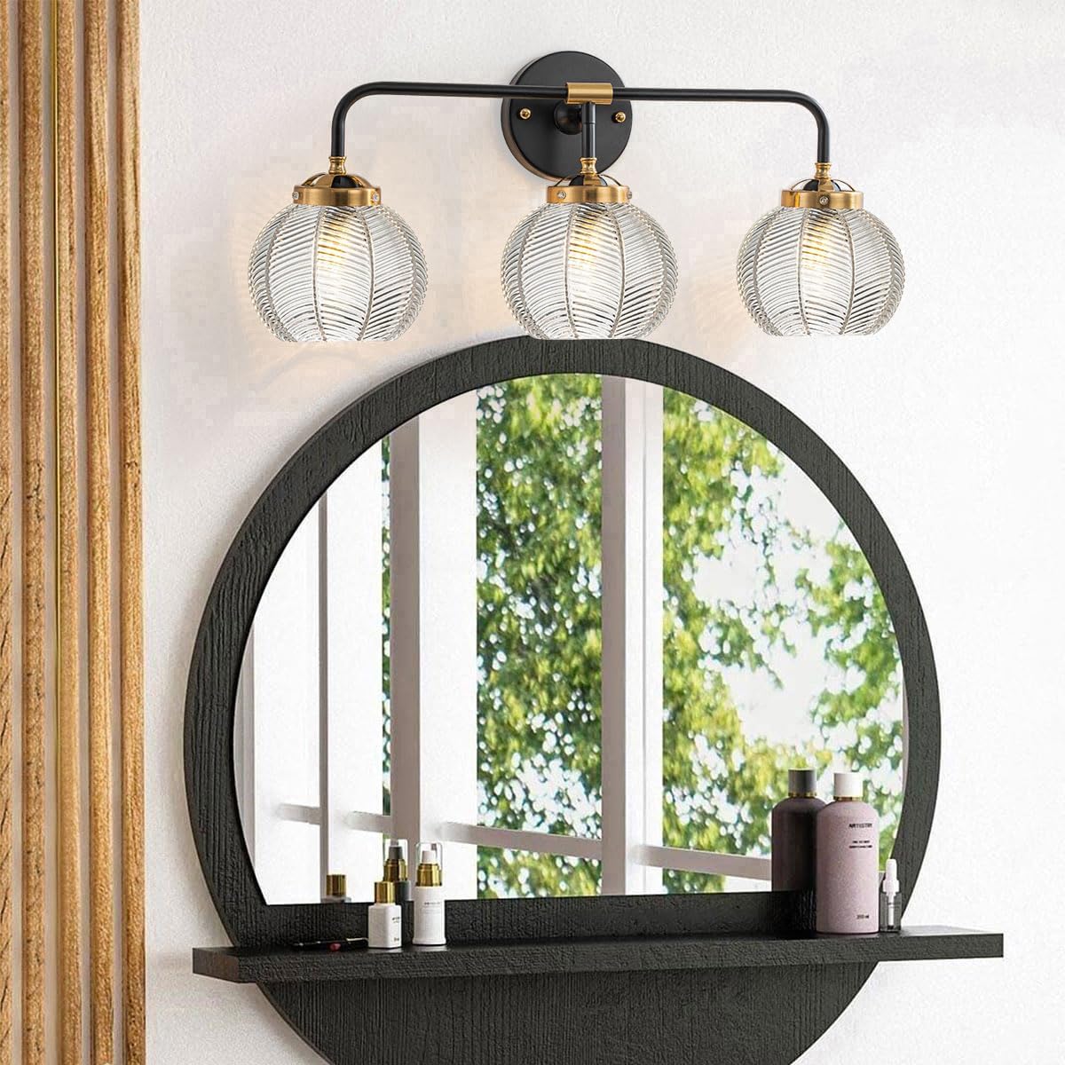 Bathroom Vanity Light Clear Glass Globe Wall Light Fixture Ribbed Glass Shade Mid Century Wall Sconce Lights Fixtures Over Mirror Modern Art Deco Sconces Farmhouse Bathroom Lighting