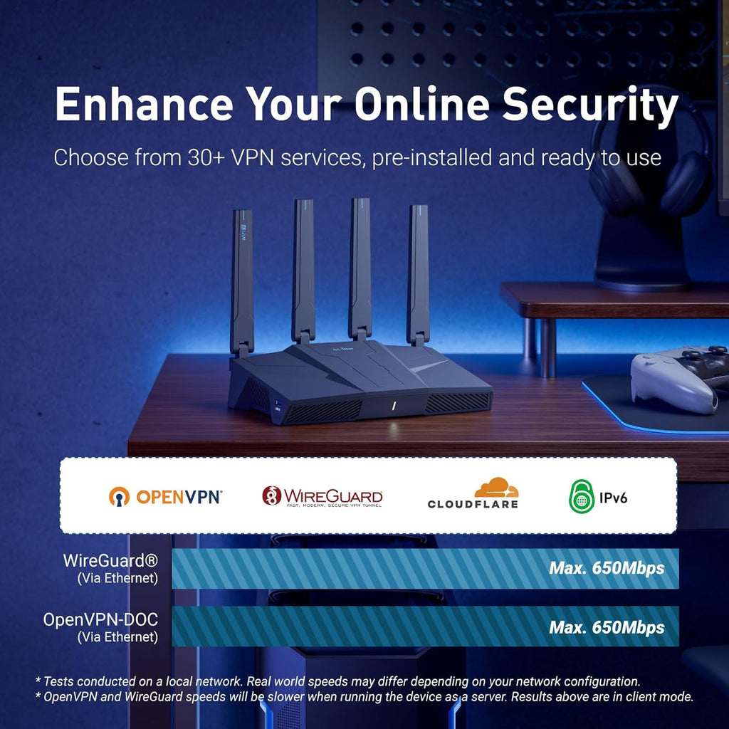 GL.iNet MT5000 (Brume 3) High-Speed Wired VPN Security Gateway & GL.iNet GL-BE6500 (Flint 3e) WiFi 7 Router, High-Speed WiFi Router