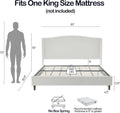 King Size Bed Frame With Headboard,54'High Headboard Chenille Upholstered Platform Bed,bedroom Furniture Sets No Springs Required,Metal Bed Frame With Wooden Slats for Strong Support,Cream White