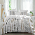Bohemia Geometric Duvet Cover Set Queen Size 4 Pieces Brown Stripes Diamond Ethnic Linen Texture Bedding Set with Zipper Closure, 1 Comforter Cover 92x106 Inches 1 Flat Sheet & 2 Pillow Cases