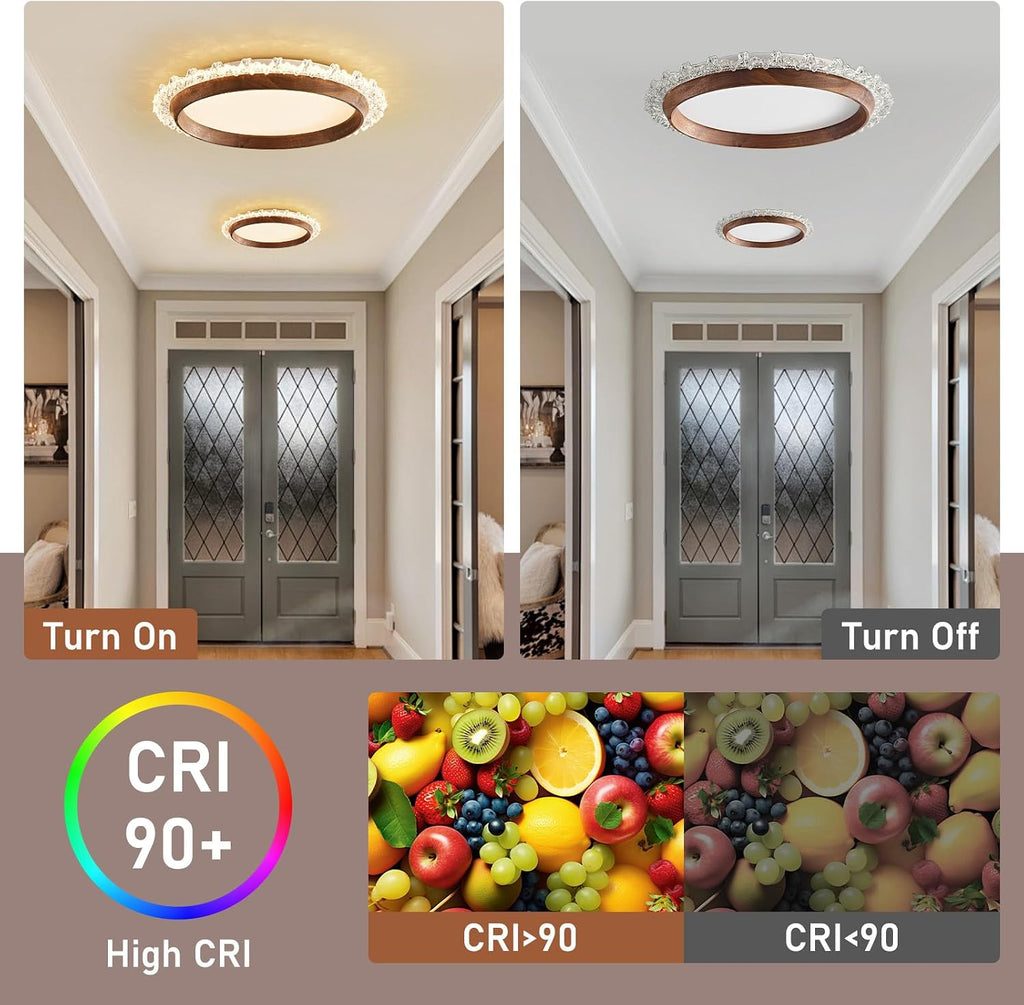 Modern LED Ceiling Light,Dimmable Wood Flush Mount Ceiling Light Fixture,3000K-6000K Round Remote Control Walnut Wood Ceiling Lamp Fixture for Bedroom,entrway,Laundry Room,Kitchen,Hallway,Living Room