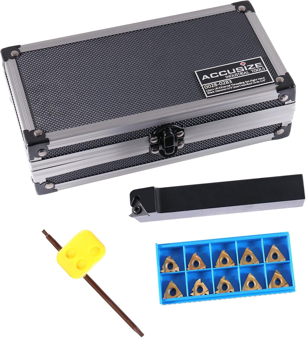 Accusize Industrial Tools 3/4'' Shank Indexable Thread Tool Set, 12Pcs Un External Thread Right, 0028-0283